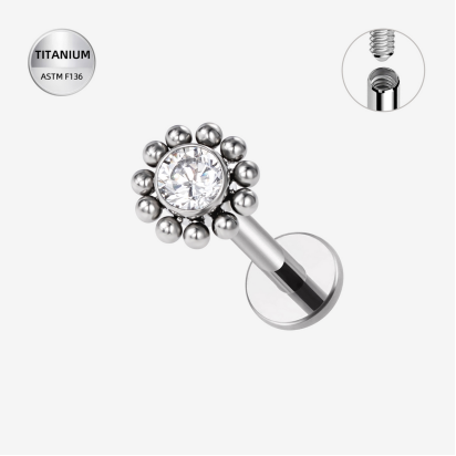 Labrets titāna "SUN DAISY" sudraba krāsā