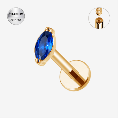 Labrets titāna "BLUE PETAL" zelta krāsā