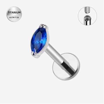 Labrets titāna "BLUE PETAL" sudraba krāsā