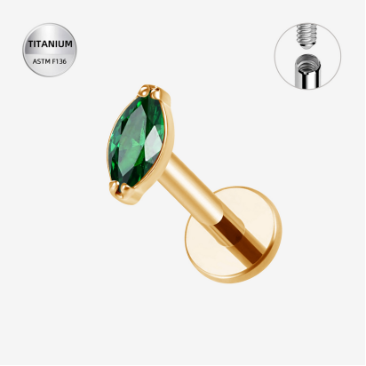 Labrets titāna "GREEN PETAL" zelta krāsā