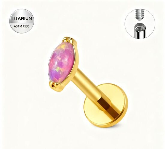 Labrets titāna "PINK OPAL PETAL" zelta krāsā