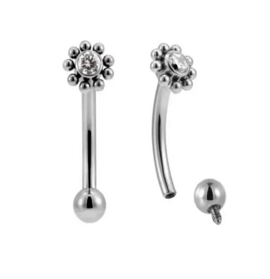 Curved barbell titāna "SUNNY" sudraba krāsā